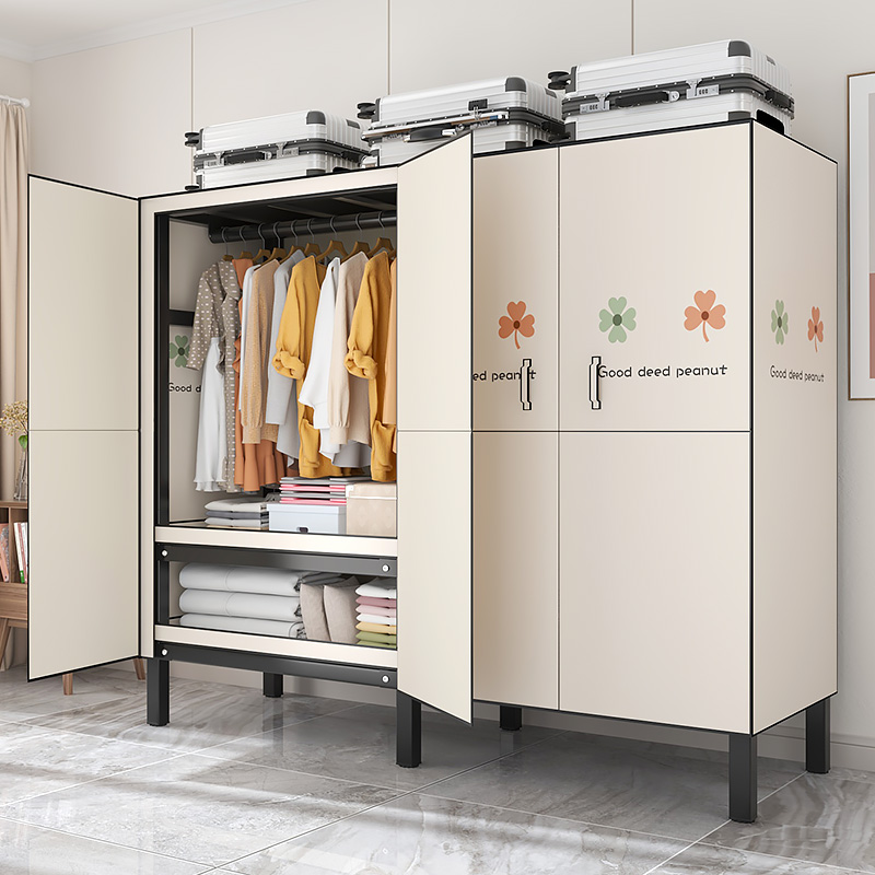 折叠免安装简易布衣柜家用卧室加粗加厚全钢M架出租房衣橱结实耐