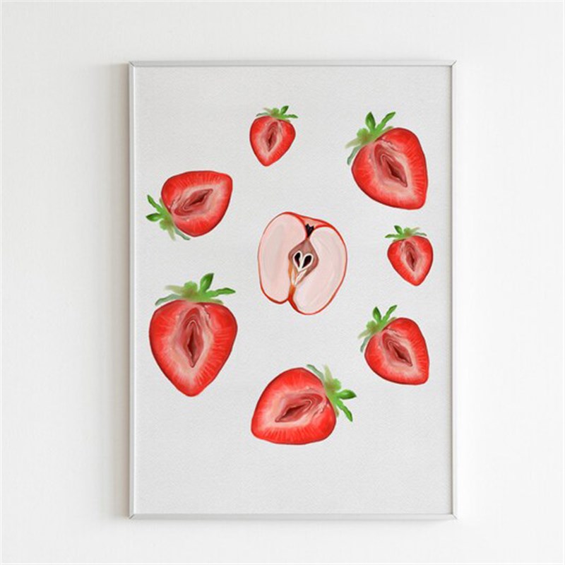 装饰画度假酒店j民宿床头挂画客房卧室抽象水果切片草莓水彩小众