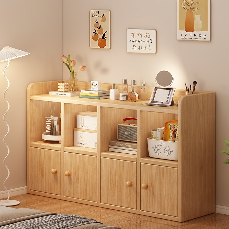 实木书柜储物柜落地一体靠墙床头柜D客厅边柜置物柜学生书架矮柜