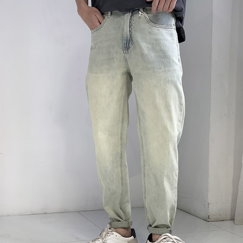 7号仓库昱本美式复古水洗做旧牛仔裤男20K24新款春秋修身浅色小直
