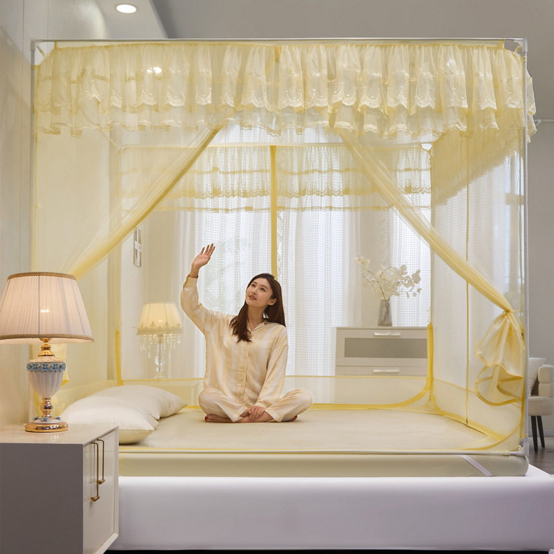 防摔蚊帐床笠回型底蕾丝花边坐床式三开门宫廷风床幔蚊帐子床笠款