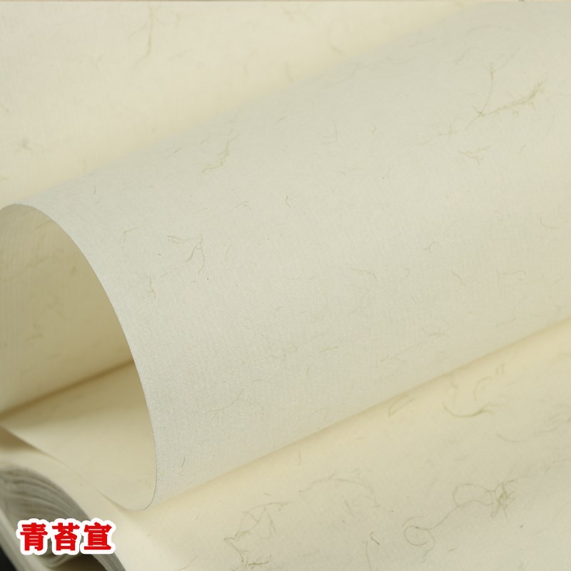 纯手工长纤维黑皮宣纸短麻宣青苔宣E书法生宣半生半熟四六八尺丈