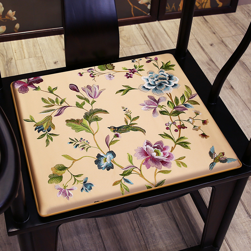 中式古典刺绣红木椅子坐垫仿古实木家具海绵垫茶椅圈X椅餐椅防滑