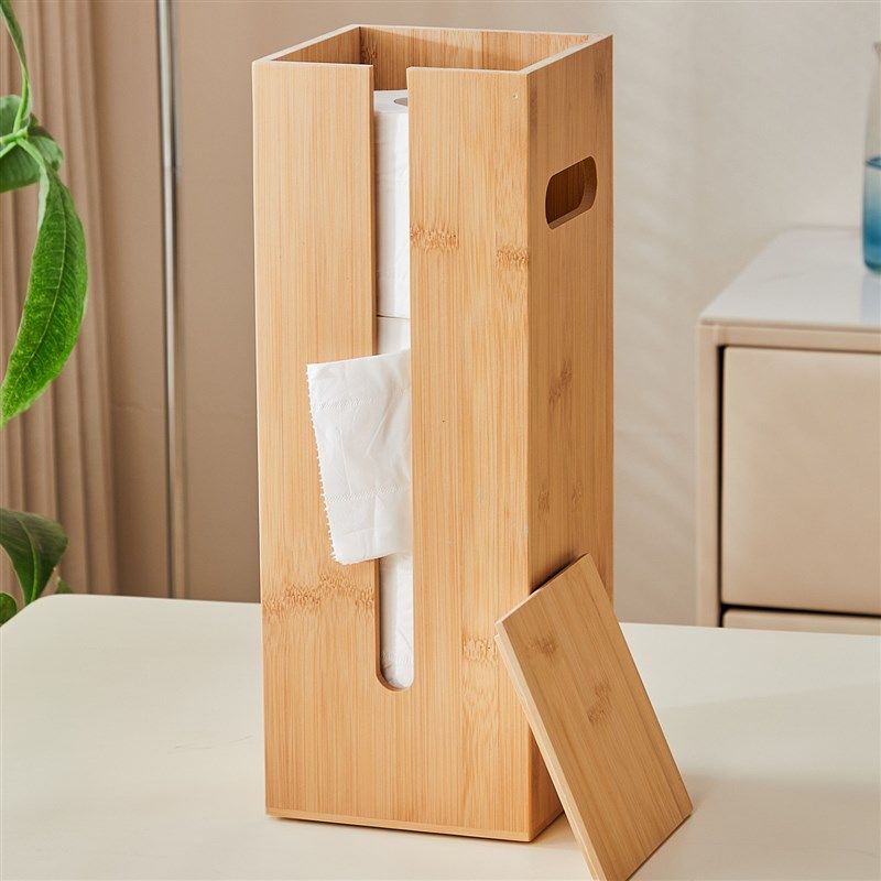 竹制可手提卷筒纸巾盒带盖置地式卷纸收纳架纸巾架收纳盒抽纸盒,收纳整理,抽纸筒/套,淘宝优惠券,粉丝福利购,淘宝优惠卷