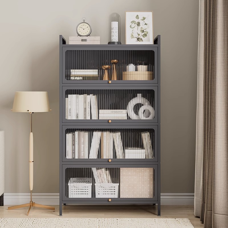 简约家用铁艺上翻门防尘书架z客厅卧室多功能置物架书柜带门