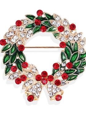 蓝豪欧美卡通画油彩钻树叶花环合金圣诞胸针胸扣别针男女XZ4575