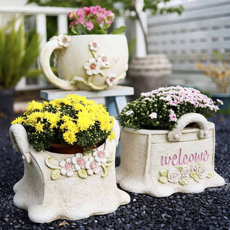 花园阳台装饰庭院l顶楼布置做旧创意立体浮雕花朵多肉绿植种植花