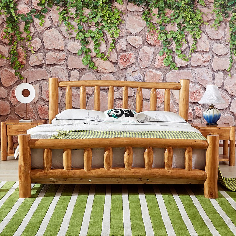 实木床全实木双人床1米r8柏木现代中式床原木民宿酒店单1米5单人