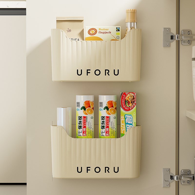 厨房垃圾袋收纳盒家用奶油风y大容量壁挂式橱柜侧门塑料袋整理盒