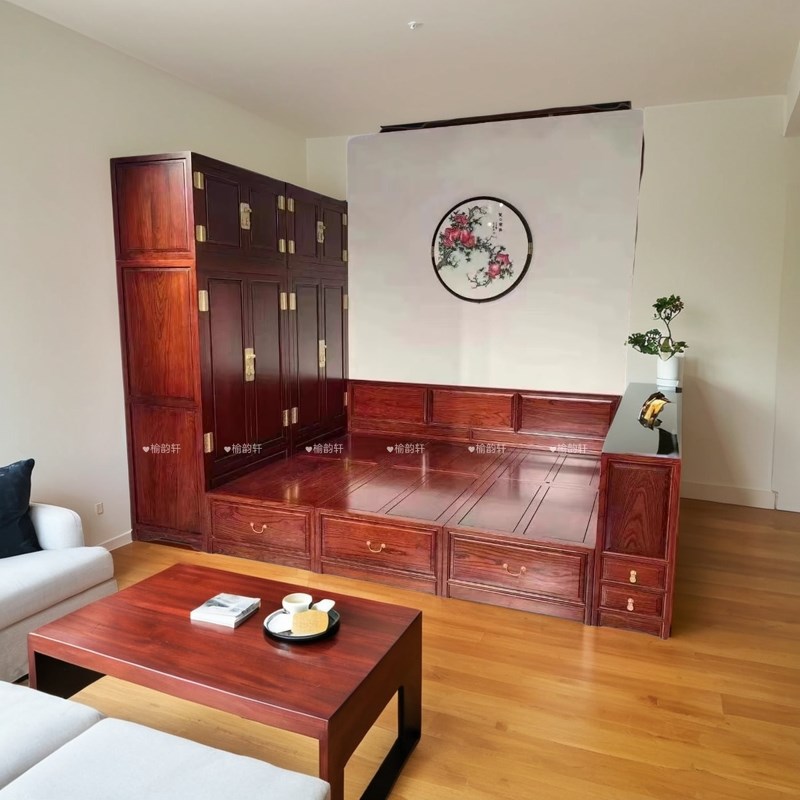 榆木家具纯实木顶箱柜床箱一体柜中式实K木衣柜卧室衣橱储物柜子