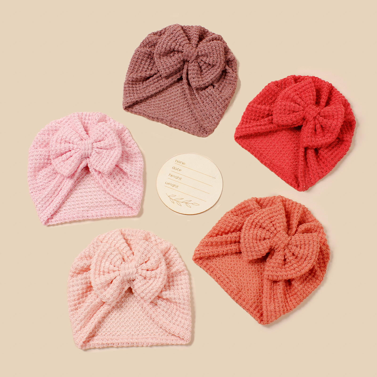 INS儿童帽子 针织蝴蝶结宝宝套头帽欧美新生儿弹力护耳印度帽