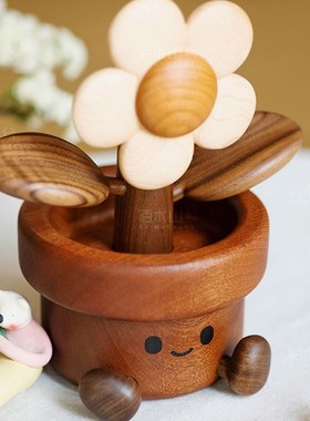 实木有钱花可爱摆件q装饰家居创意系送朋友儿童乔迁生日礼物