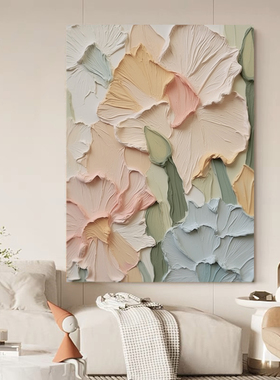 SYMT.ART手绘油画《生如夏花》奶油风客厅装饰画玄关抽象肌理挂画