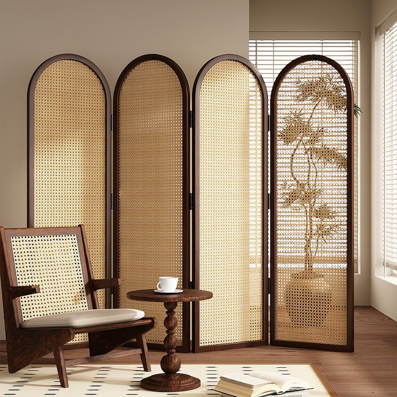 中古折叠屏风隔断客厅卧室玄关家用遮挡办公室P可移动实木藤编折