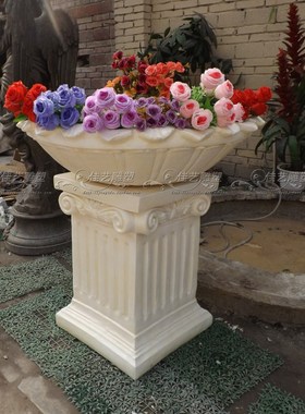 新古典可组合欧式树脂路引简约条纹罗马柱雕塑基座落W地摆件装饰