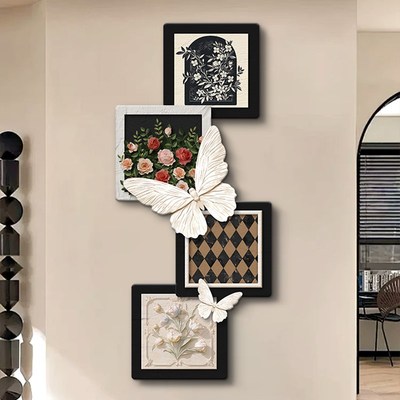 中古风蝴蝶玄关装饰画走廊过道入户正对门尽头玄关挂画2025新款