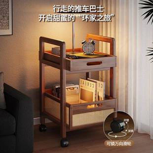 小推车置物架客厅卧室移动茶几沙发边柜编藤家用多功能边几收纳架