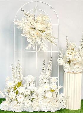 新款婚庆地花白色花排仿花婚假花排舞台背景布置真装饰白色地排路