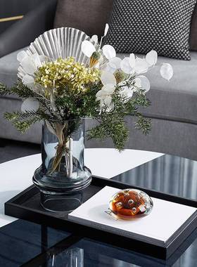 现代奢TM-64739风烟灰色竹节形花瓶家用柜房客厅电视透明玻璃间花