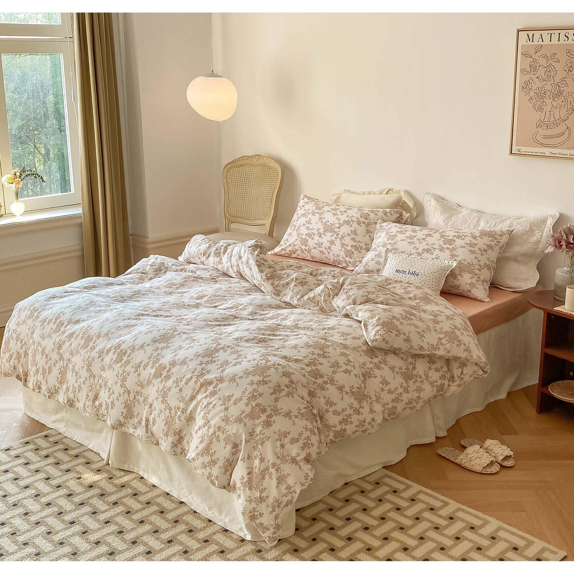 法式风情纯四棉花件套床单床款针织笠棉四件套轻法式风情奢风印清