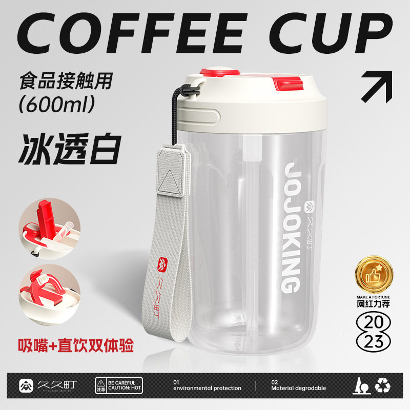 高颜值学生水杯 PC塑料吸管杯便携耐高温600ML运动水杯夏季双饮杯