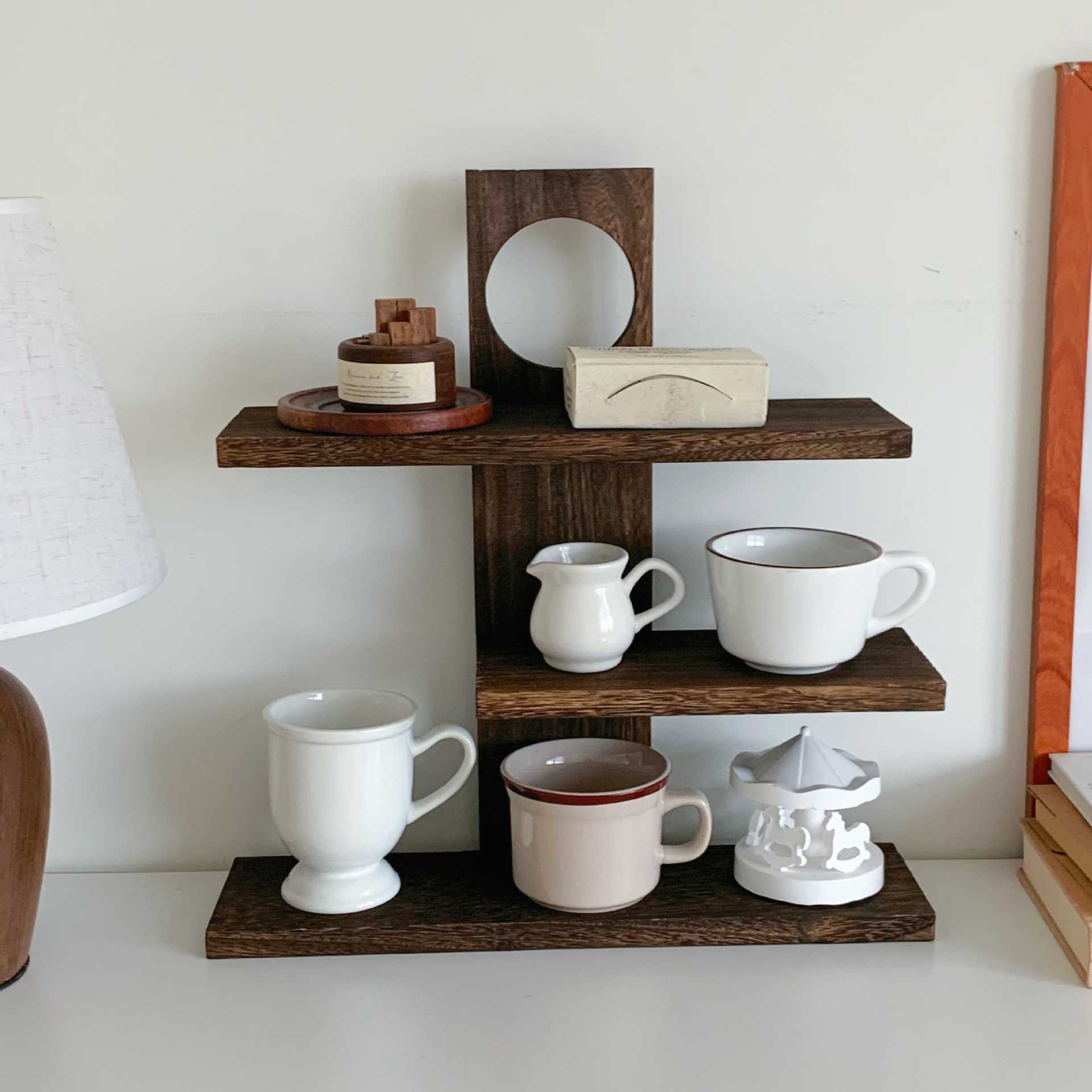 中古实木置物架桌面多层茶具茶杯摆件展示架卧室化妆品收纳架