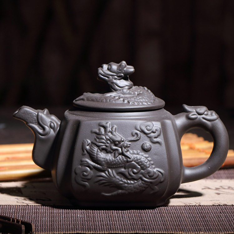 宜兴正宗紫砂壶原矿朱泥 四方龙凤壶 新品泡茶壶龙壶功夫茶具