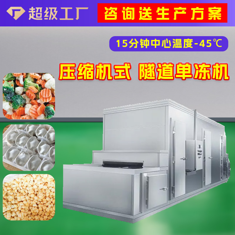 食用冰块速冻流水线 鸡爪凤爪隧道式速冻设备 大型雪糕速冻装置