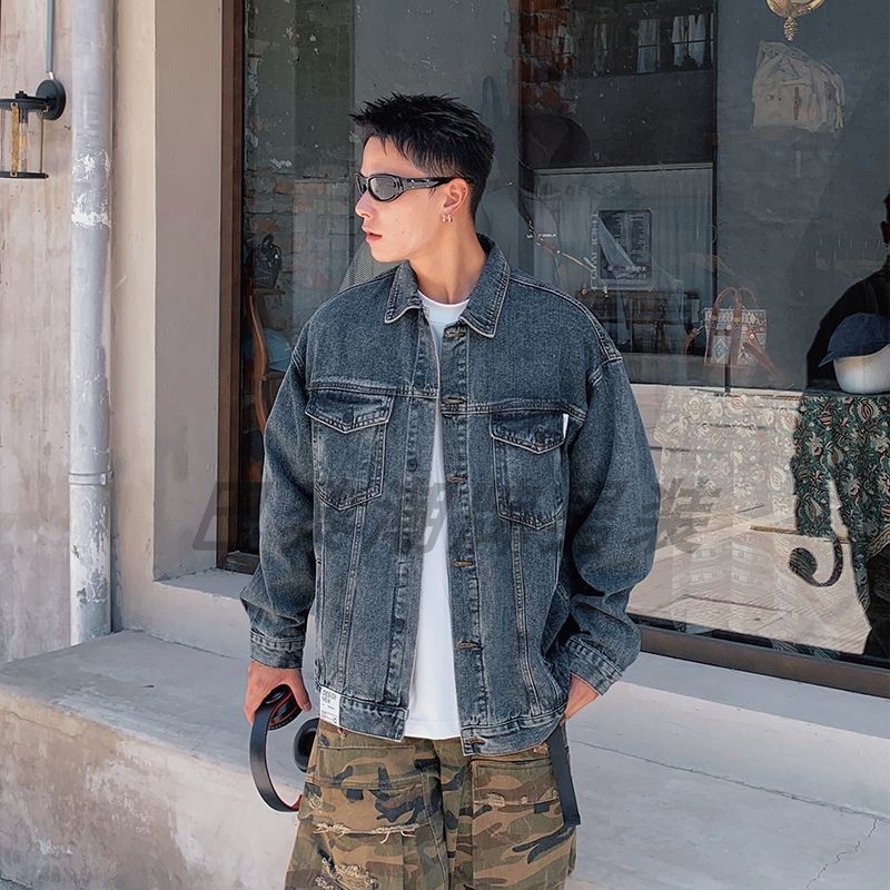 巴黎风格美式复古工装牛仔外套