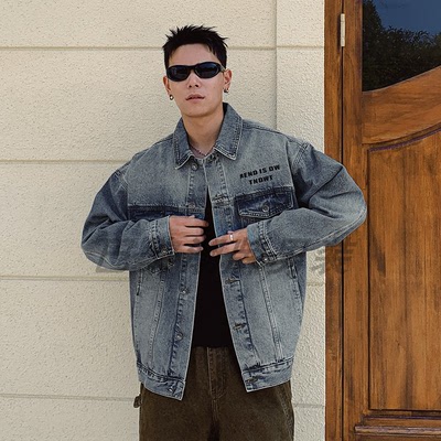 巴黎风格美式复古刺绣牛仔外套