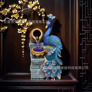 饰工艺品家居孔雀摆 亚马逊室内桌面小型喷泉流水摆件圣诞节新年装