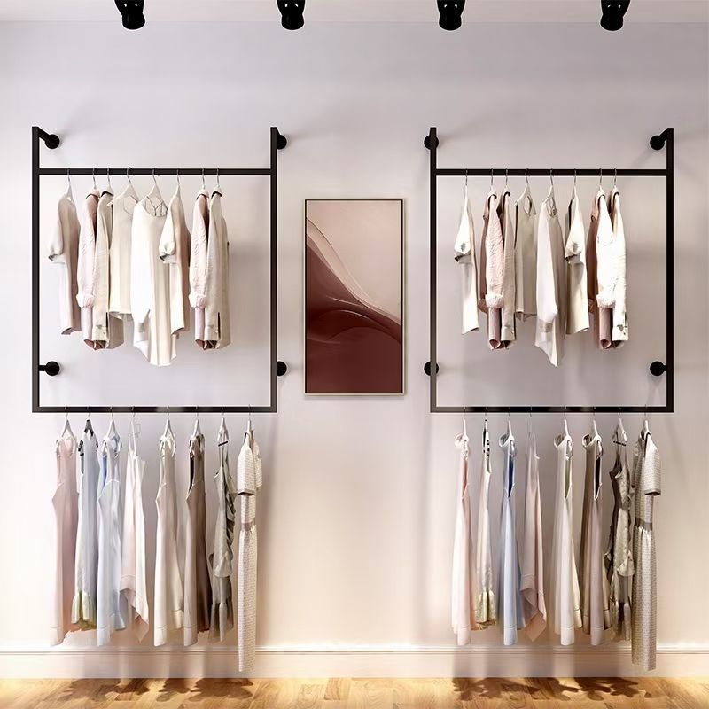 服装店展示架上墙壁挂式女装店货架童装陈列架子双层挂衣架墙壁式图片