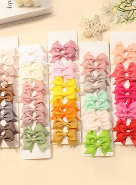 亚马逊热销多色燕尾少儿蝴蝶结发夹女婴儿罗纹带纯色头饰发饰