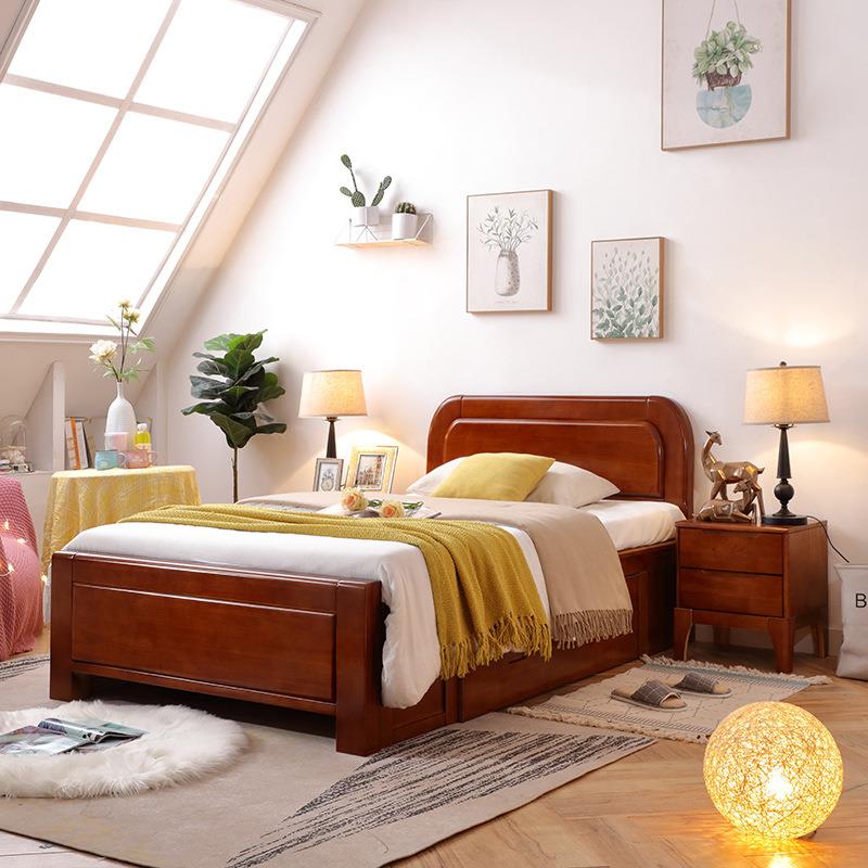 实木一米二三单人床1.2成人简约小户型1米2儿童床1.35m高箱储物床