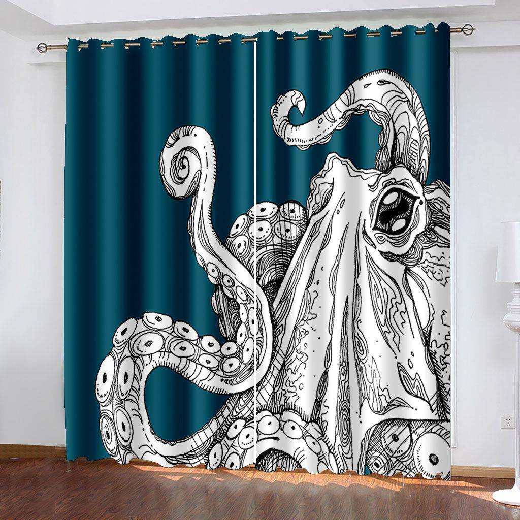 亚马逊跨境高精密无光布窗帘章鱼动物黑丝高遮光布帘来图数码印花,玩具/童车/益智/积木/模型,毛绒/玩偶/公仔/布艺类玩具,淘宝优惠券,粉丝福利购,淘宝优惠卷
