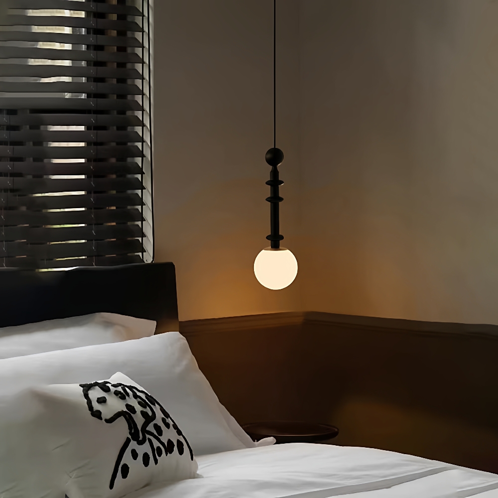 法式复古实木卧室床头吊灯现代简约创意中古餐厅吧台主卧小吊线灯