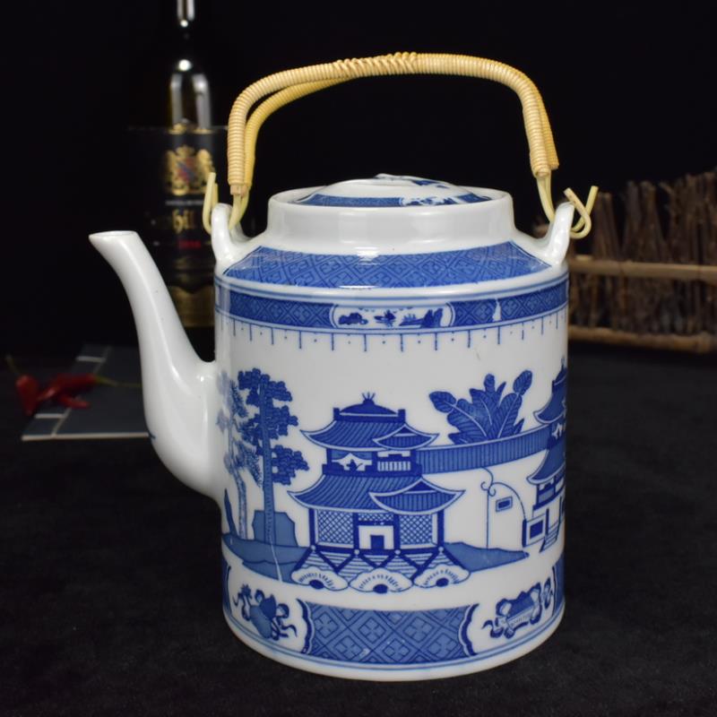 青花陶瓷冷水壶大号凉水壶家商用大容量青花瓷老式大号茶壶景德镇