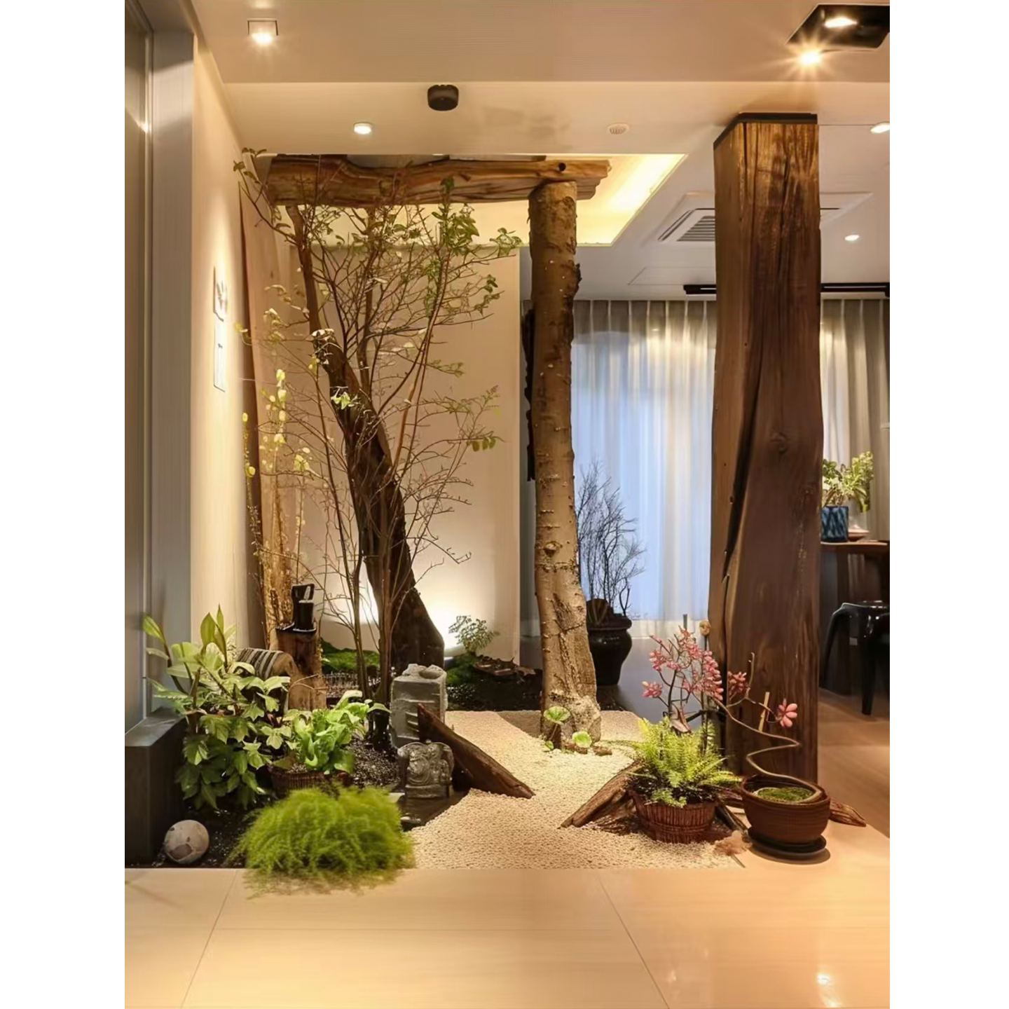 天然原木树干装饰室内造景隔断民宿餐厅艺术装置意境景观立柱