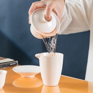 德化白瓷三才盖碗泡茶茶杯家用大号茶碗防烫功夫茶具陶瓷LOGO定制