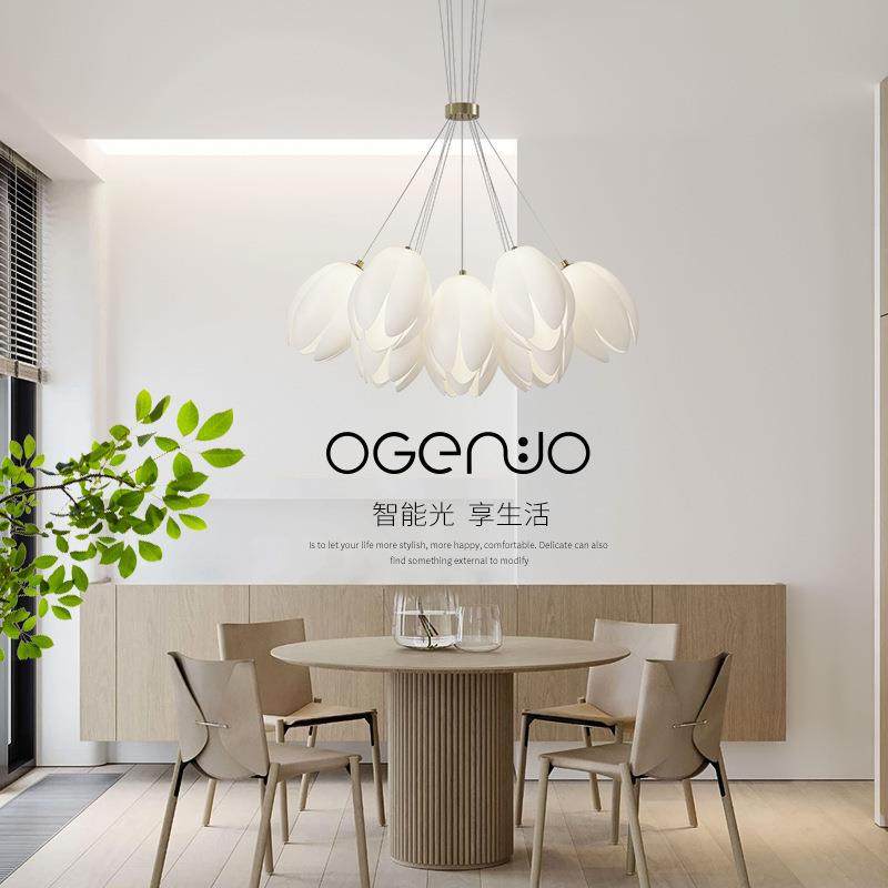 广东中山客厅吊灯现代简约大气法式轻奢奶油风玉兰花造型餐厅吊灯