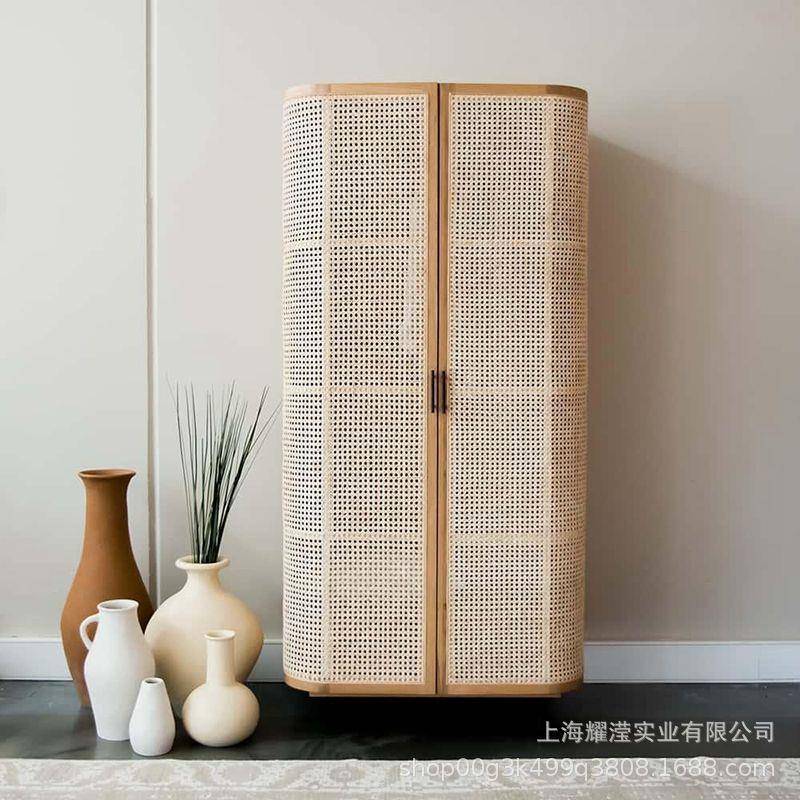出口外贸北欧时尚高端白蜡木天然藤大衣柜简约卧室创意民宿衣橱
