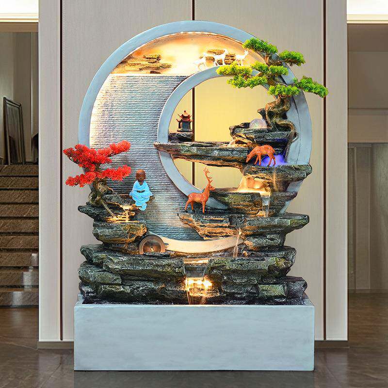 简约流水幕墙假山流水喷泉摆件客厅公司玄关屏风招财风水轮景观