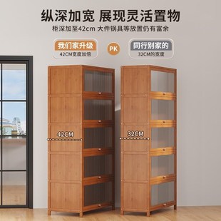 厨房置物柜落地多功能餐边柜收纳带门实木现代简约整理架家用碗柜