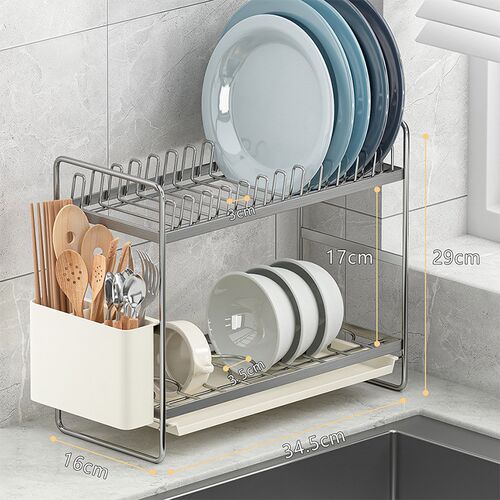碗架沥水架304不锈钢窄款碗碟厨房置物架双层橱柜碗盘收纳免安装 - 封面