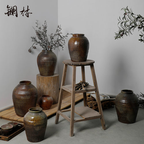 陶瓷花瓶复古陶罐做旧禅意民宿客厅插花器茶室装饰居家样板间摆件
