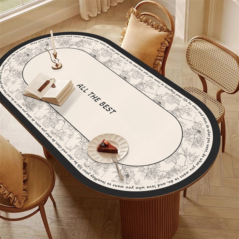 轻奢高级感长椭圆形餐桌桌v垫防水防油防烫皮革桌布茶几桌面保护