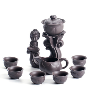 懒人功夫泡茶盖碗个性 紫砂半自动茶具套装 家用泡茶神器茶具配件