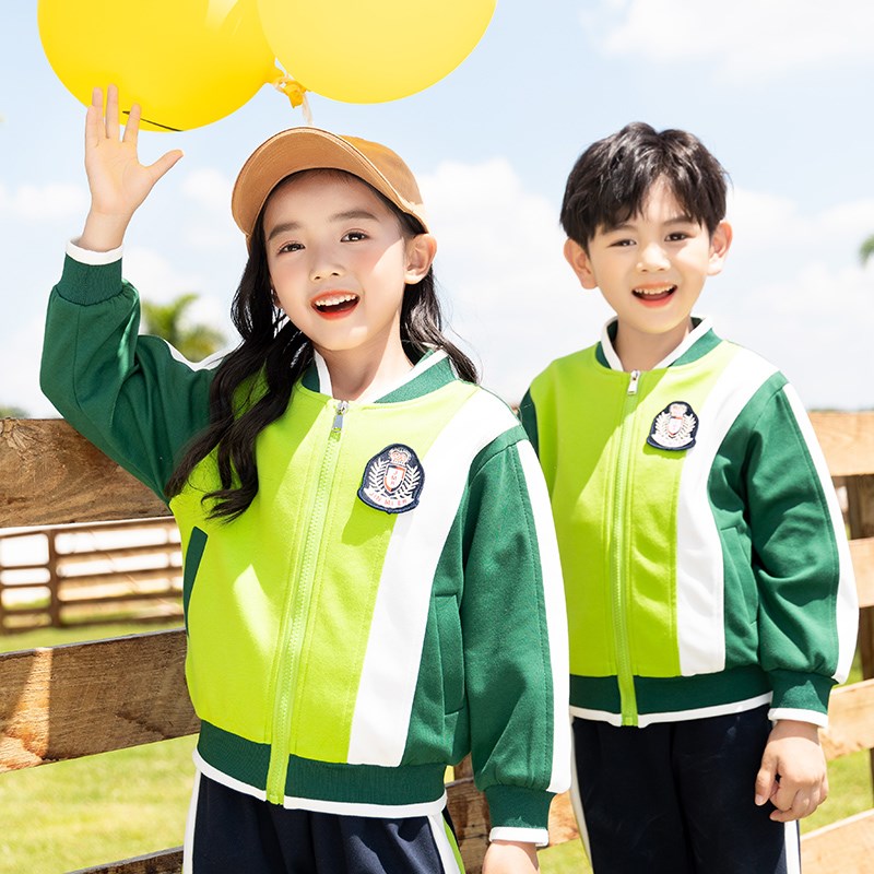 小学生校服套装儿童春秋装绿色棒球服四件套幼儿园园服夏季运动装