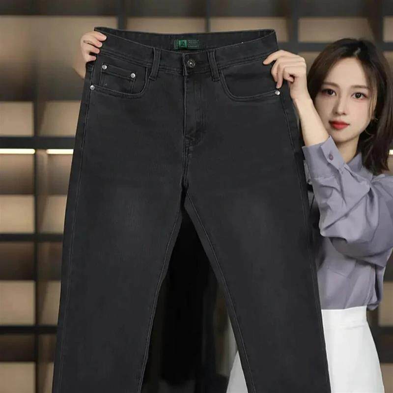 磐拓男装牛仔裤子男款秋冬款加厚修身直筒弹力九分休闲男士长裤