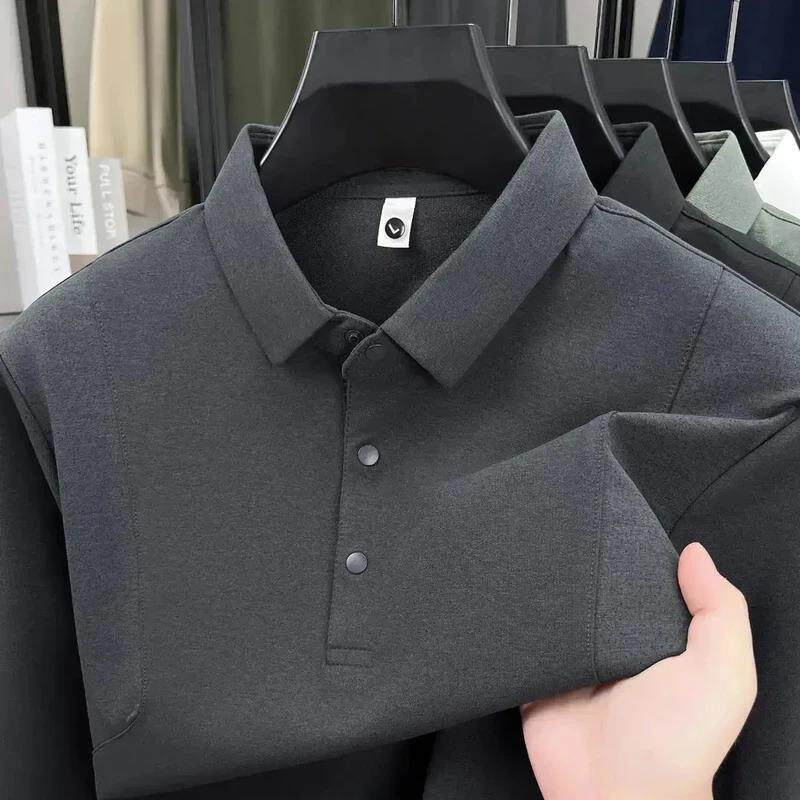 绿鱼高定版男装新款高端大码速干透气韩版商务休闲翻领长袖POLO衫